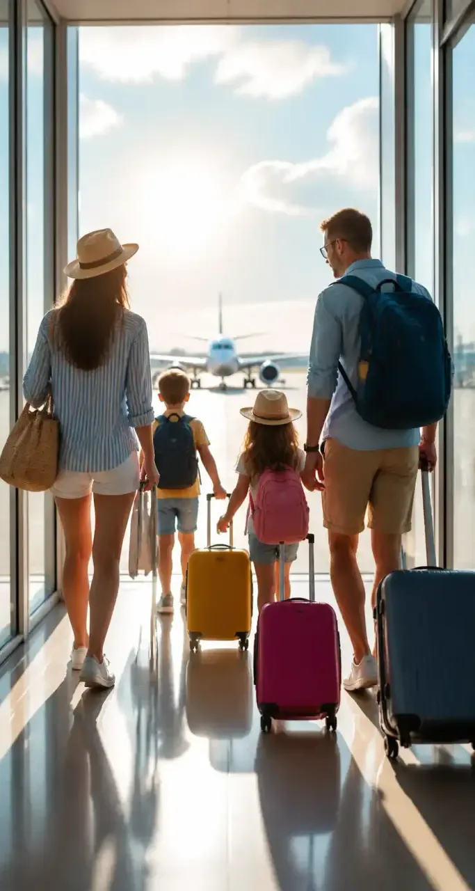 Famille à l'embarquement couverte par une assurance voyage