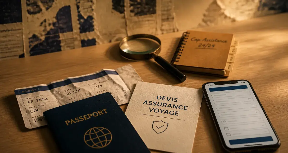 Chapka assurance voyage : passeport et devis assurance voyage sur table