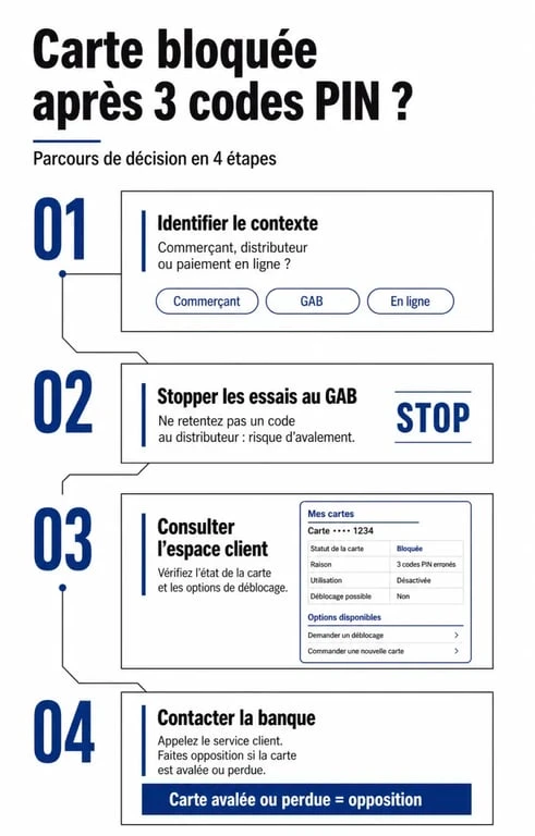 Comment débloquer sa carte bancaire après 3 pin incorrect : schéma des actions à suivre selon le contexte