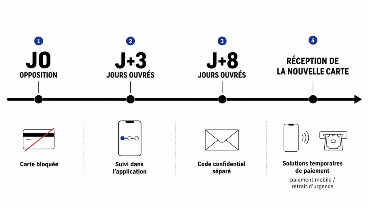 Combien de temps pour recevoir sa carte bancaire après opposition : chronologie visuelle des délais de 3 à 8 jours ouvrés