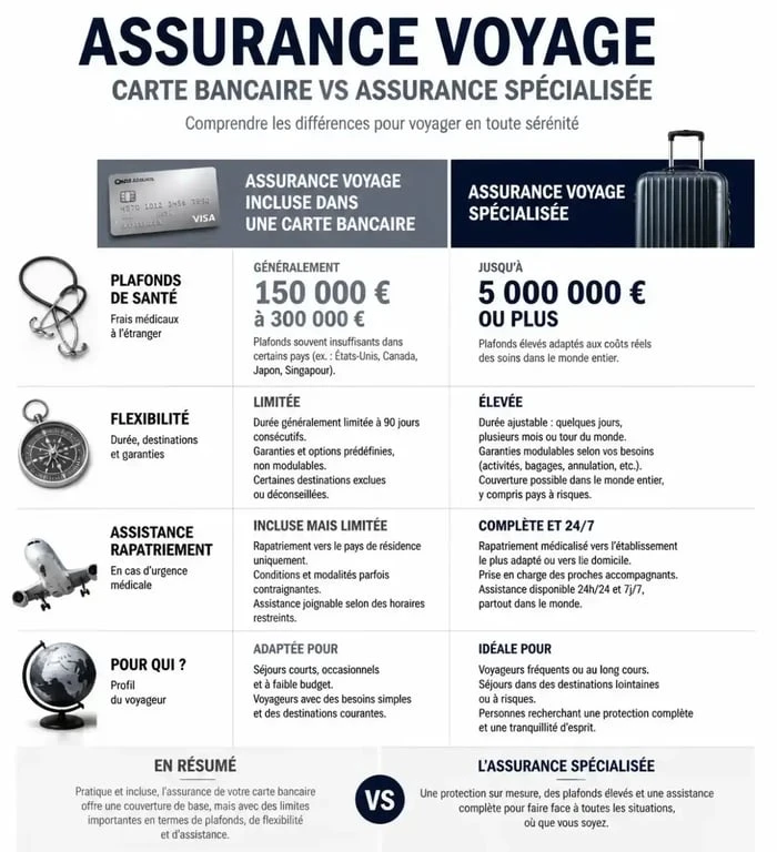 Comparatif assurance voyage carte bancaire vs assurance spécialisée UFC-Que Choisir