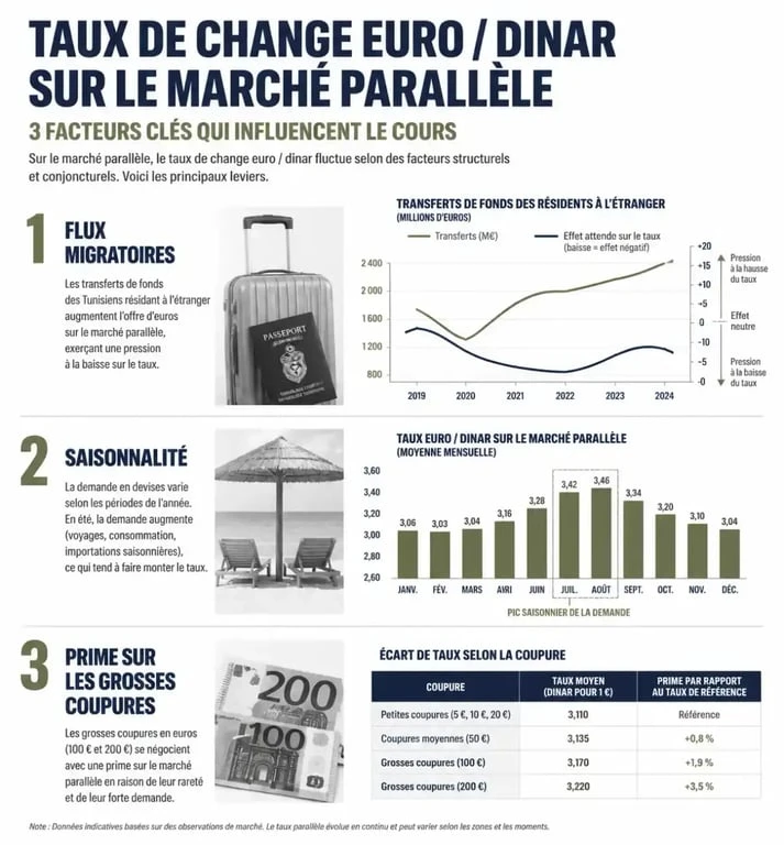 Facteurs influençant le taux de change euro dinar marché noir aujourd'hui