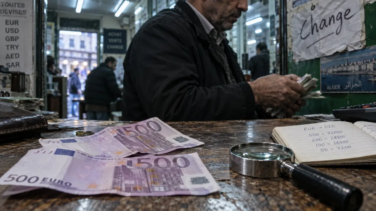Taux de change euro dinar marché noir aujourd'hui à Alger, cambiste compte des billets