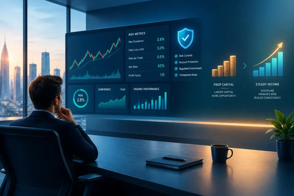 Trading financé : utiliser le capital d&rsquo;une prop firm pour construire un revenu complémentaire réel